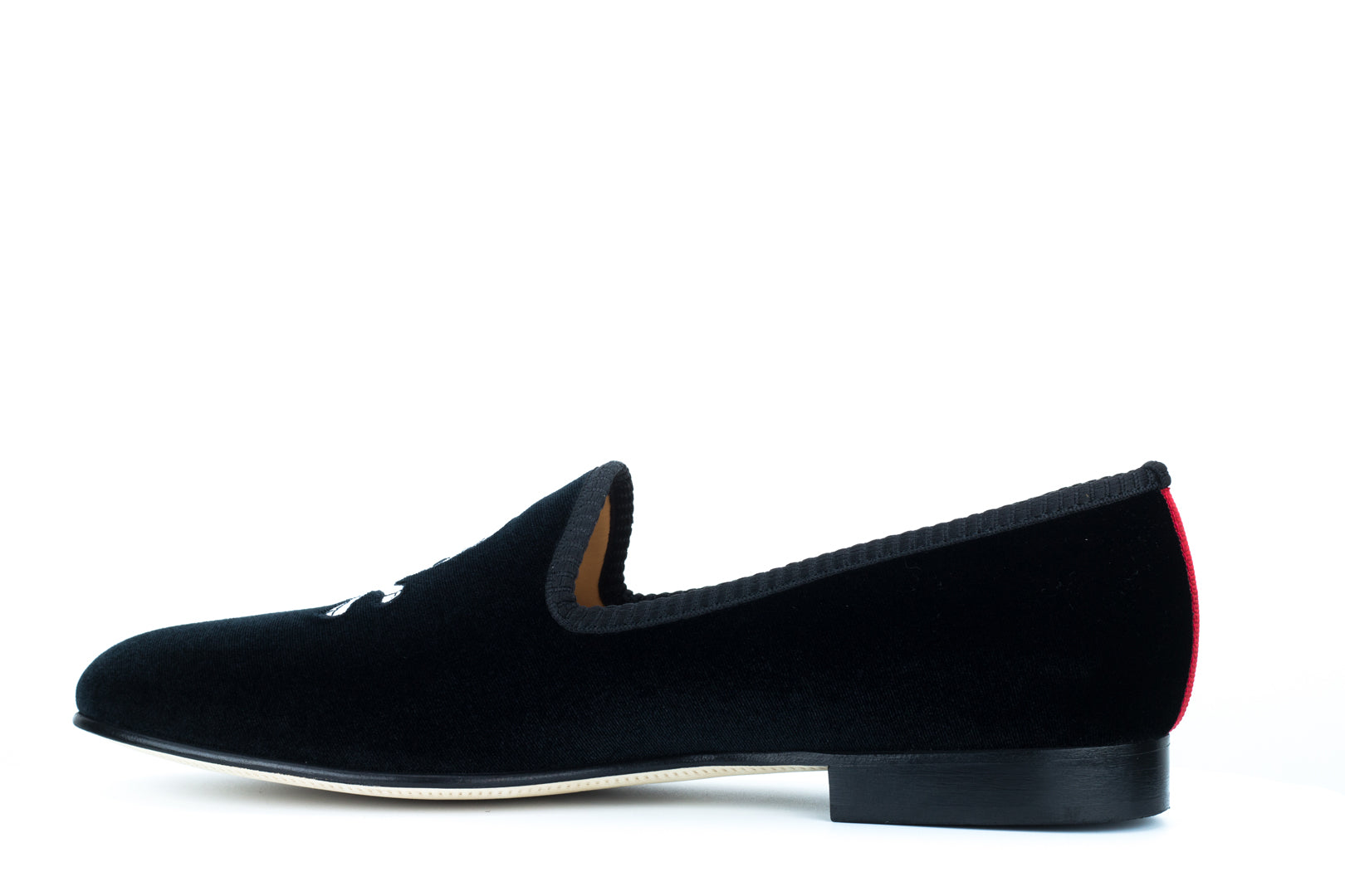 Men's Black Velvet Slipper with Skull & Bone