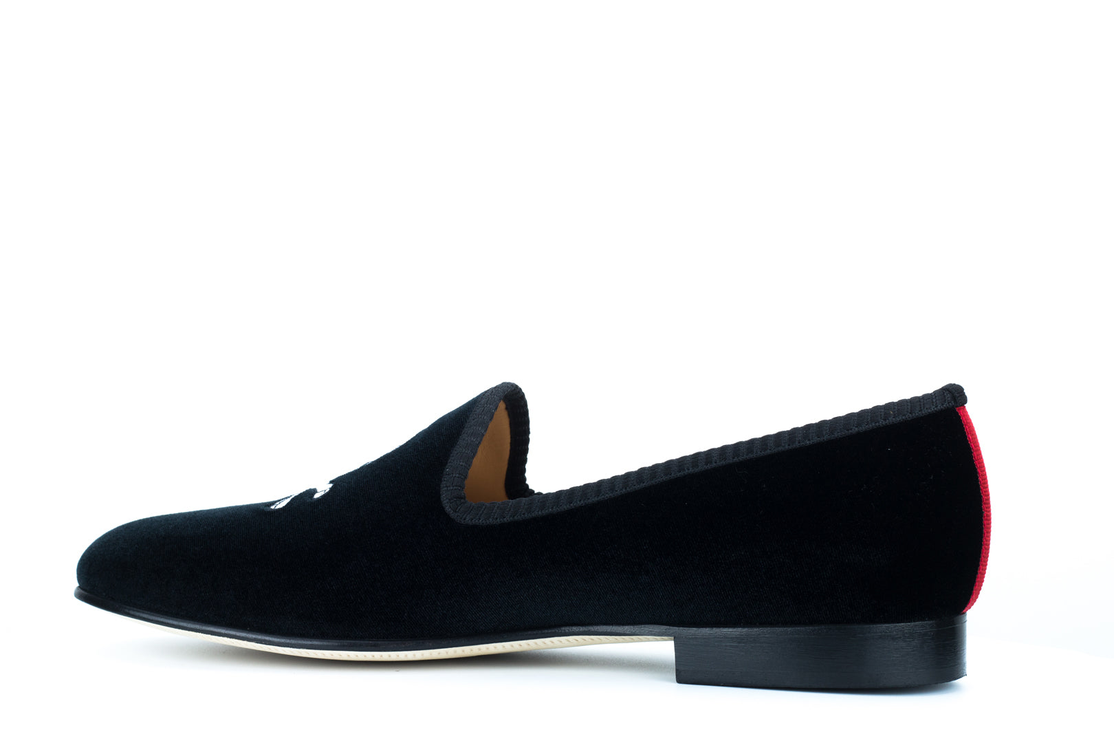 Men's Black Velvet Slipper with Skull & Bone