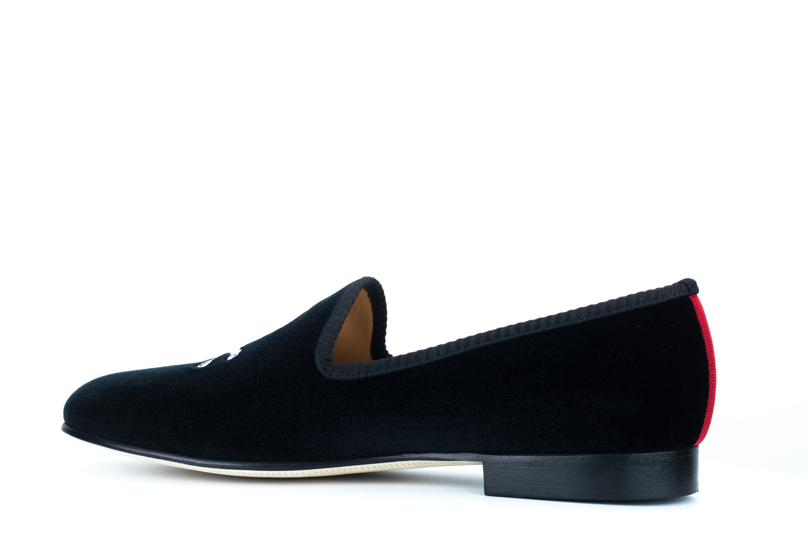 Men's Black Velvet Slipper with Skull & Bone
