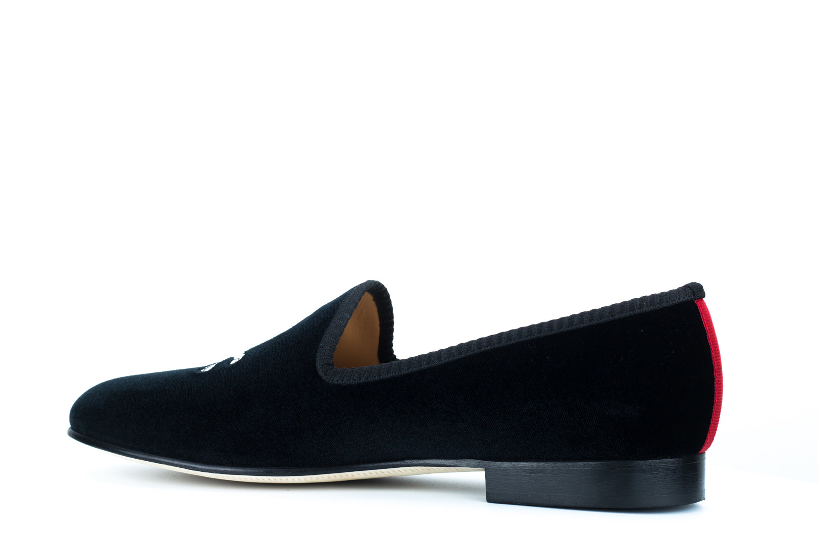 Men's Black Velvet Slipper with Skull & Bone