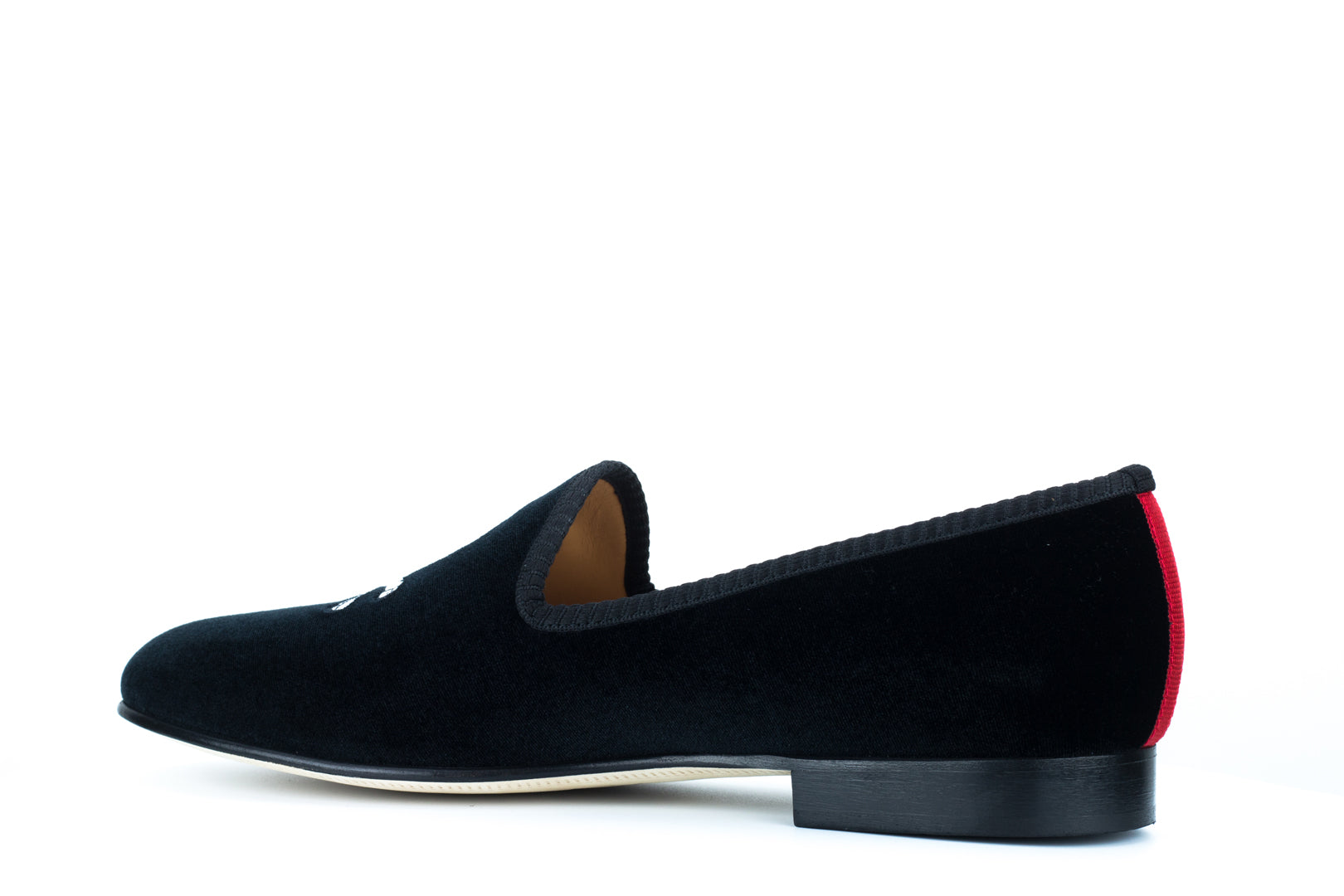 Men's Black Velvet Slipper with Skull & Bone