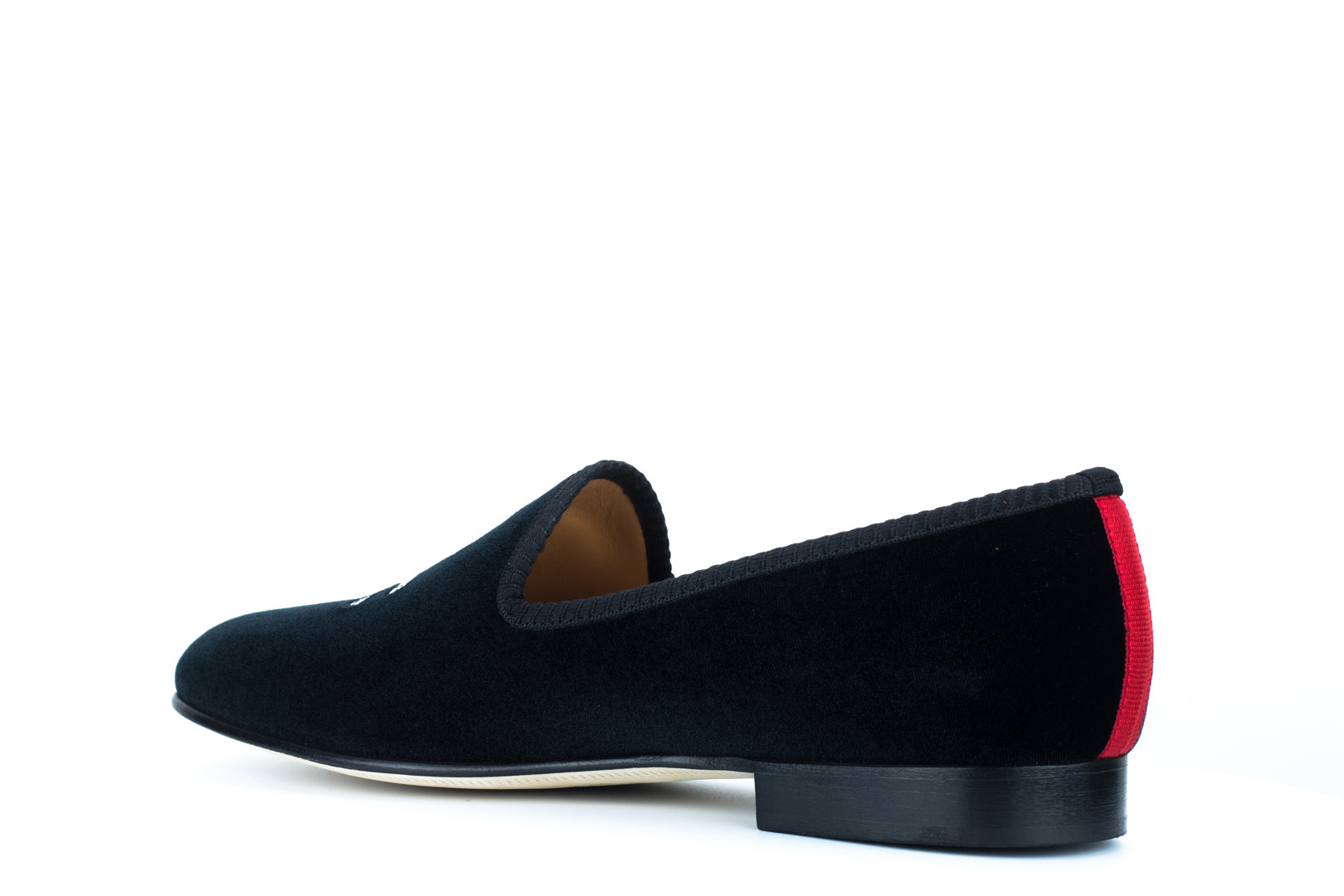 Men's Black Velvet Slipper with Skull & Bone