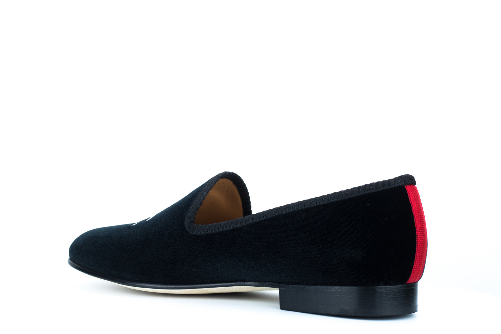 Men's Black Velvet Slipper with Skull & Bone