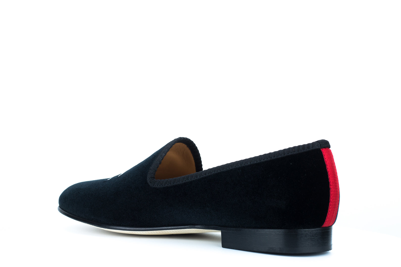 Men's Black Velvet Slipper with Skull & Bone