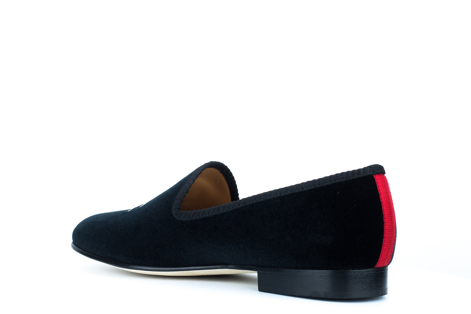 Men's Black Velvet Slipper with Skull & Bone