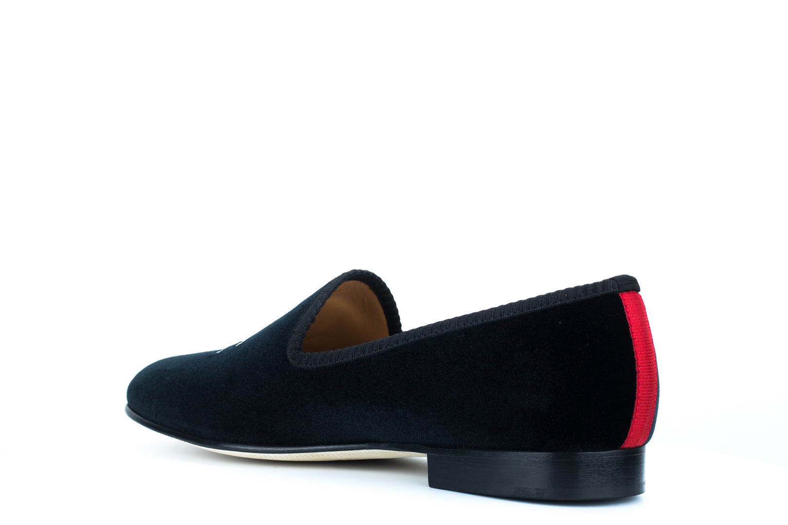 Men's Black Velvet Slipper with Skull & Bone