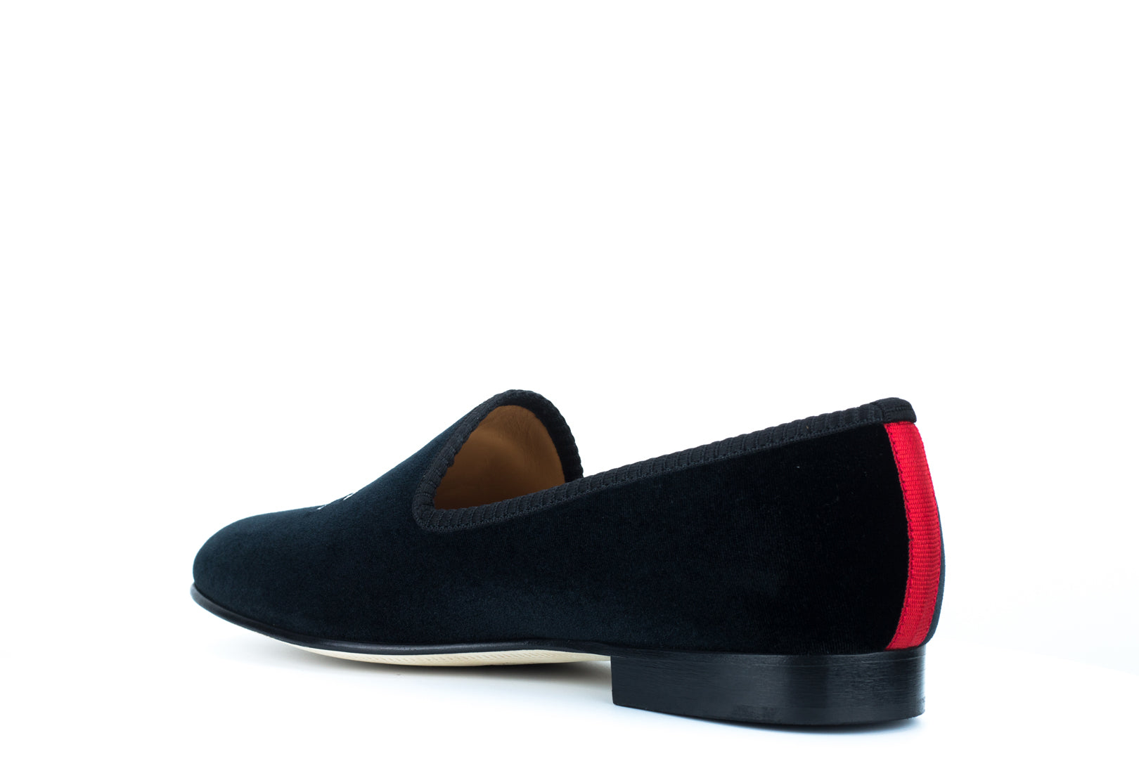 Men's Black Velvet Slipper with Skull & Bone
