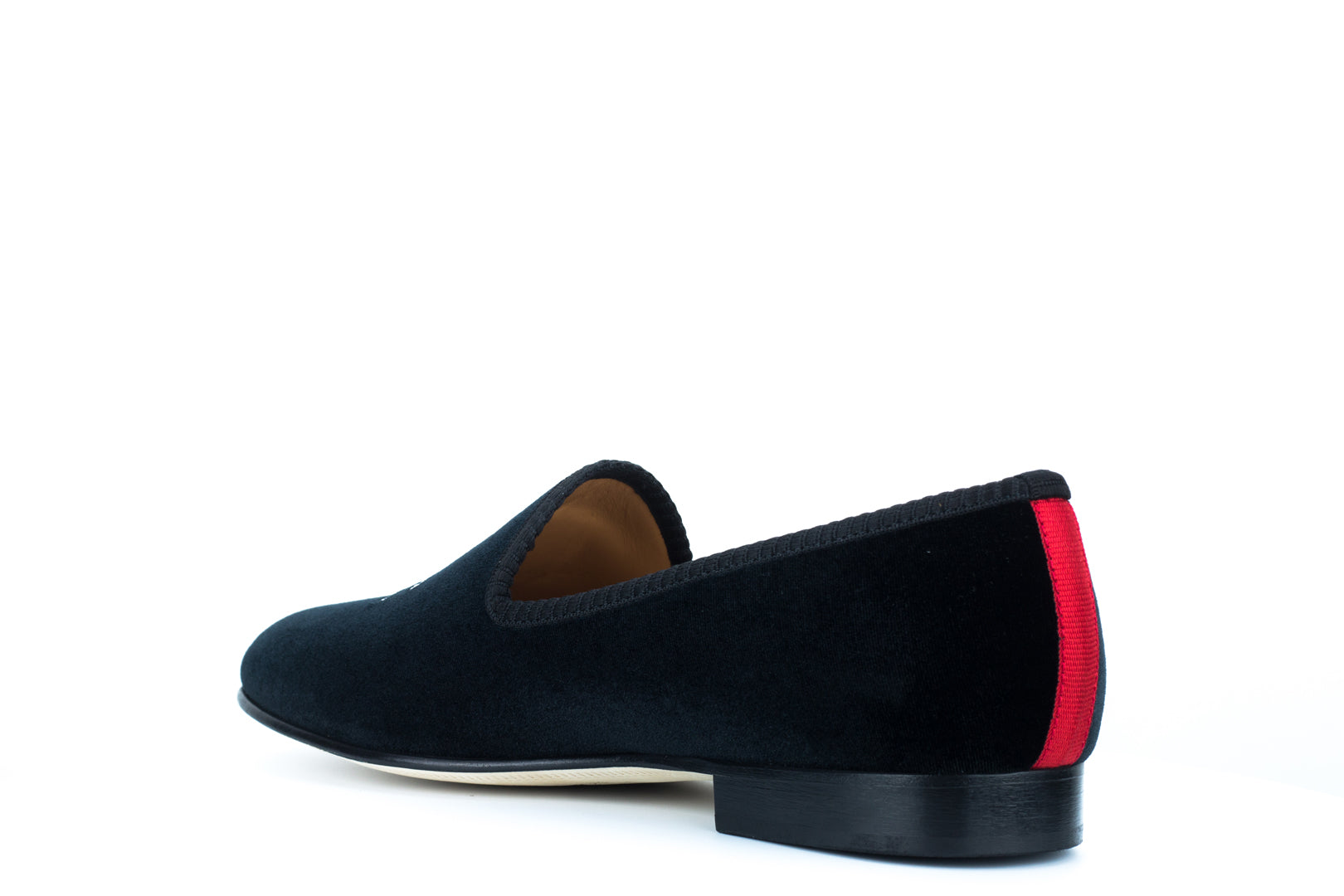 Men's Black Velvet Slipper with Skull & Bone