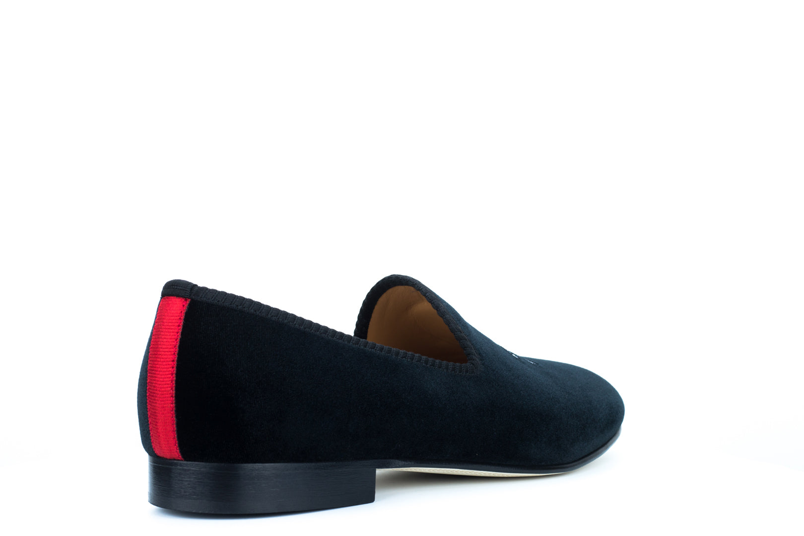 Men's Black Velvet Slipper with Skull & Bone