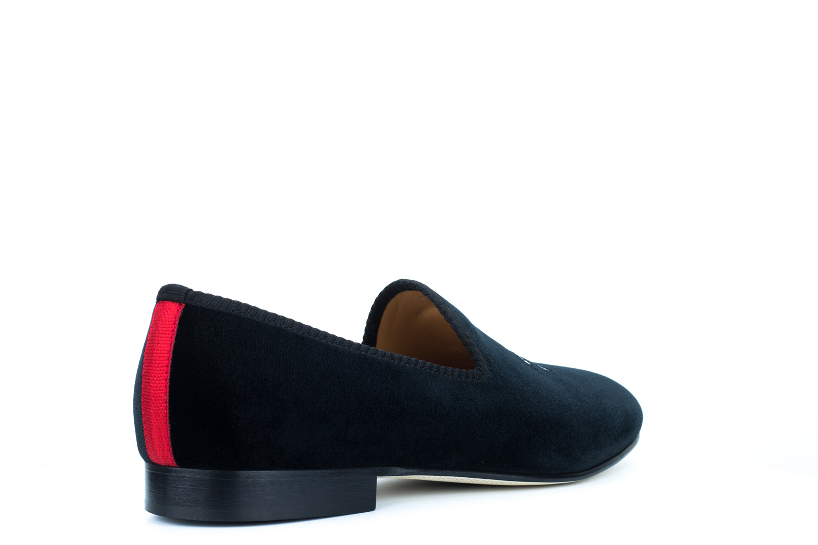 Men's Black Velvet Slipper with Skull & Bone