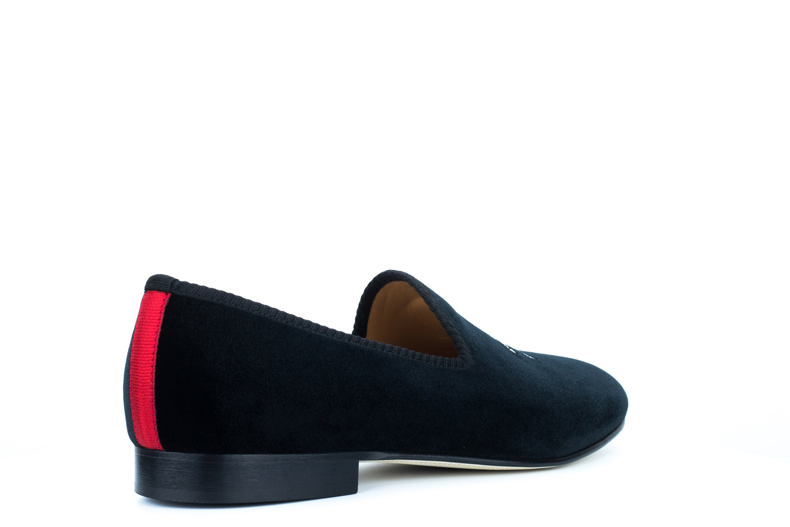 Men's Black Velvet Slipper with Skull & Bone