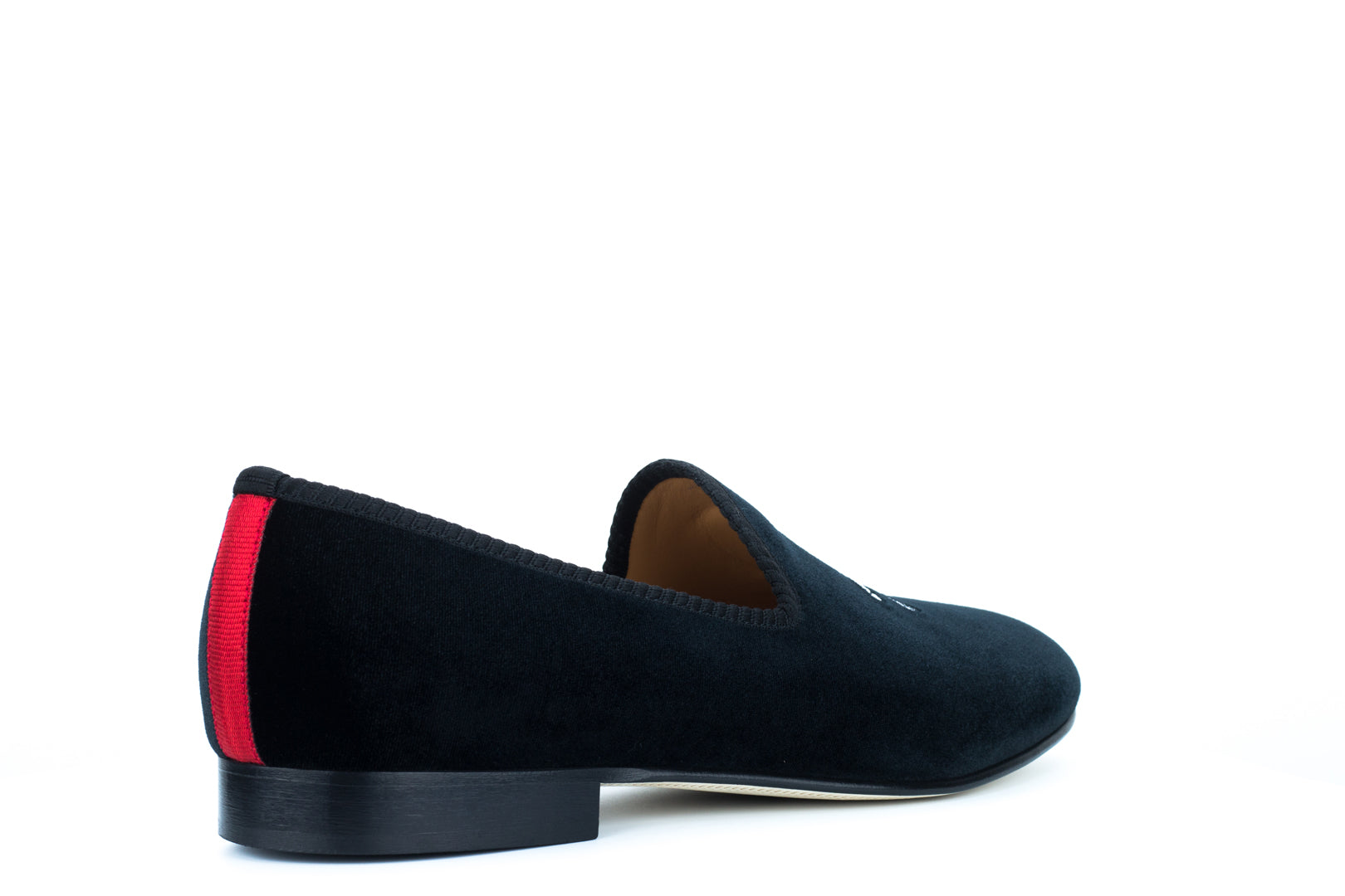 Men's Black Velvet Slipper with Skull & Bone