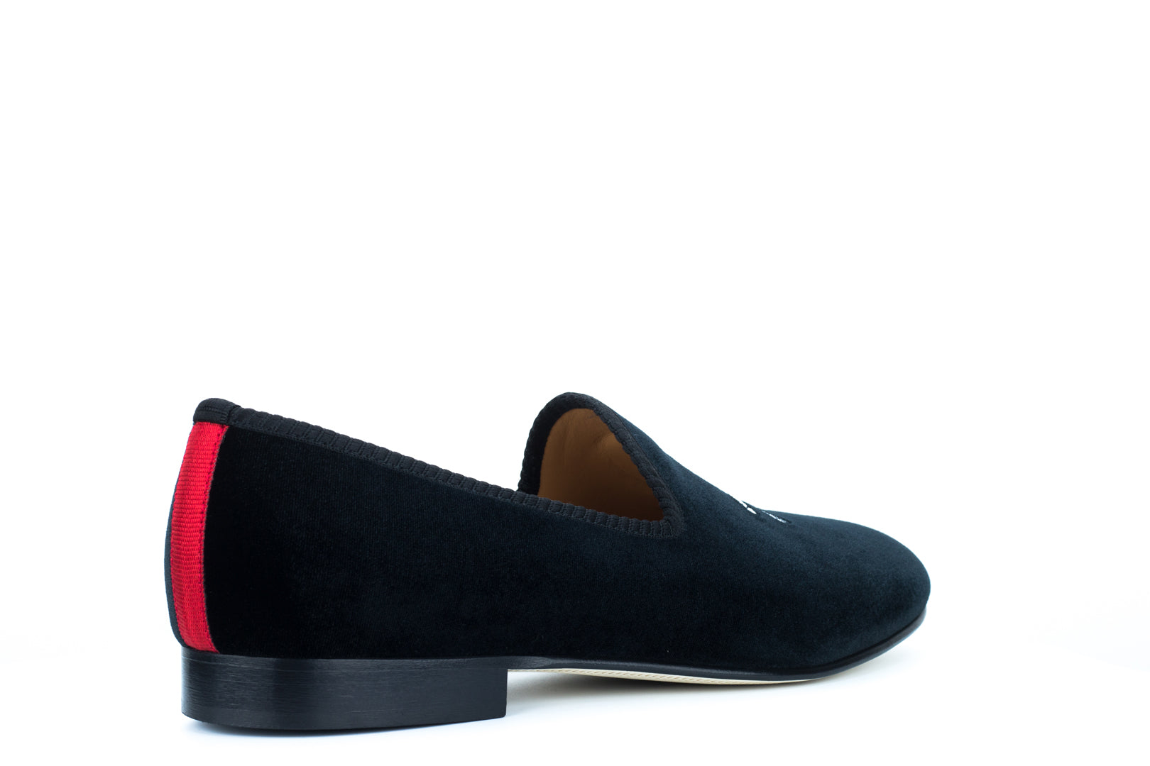 Men's Black Velvet Slipper with Skull & Bone