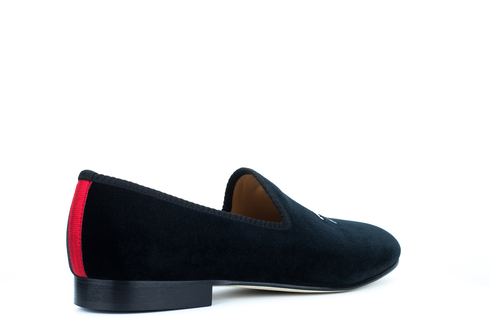 Men's Black Velvet Slipper with Skull & Bone