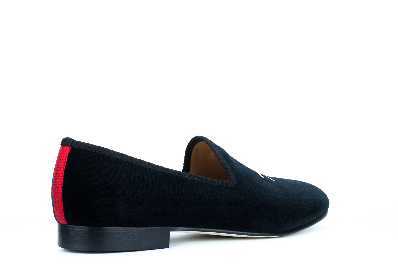 Men's Black Velvet Slipper with Skull & Bone