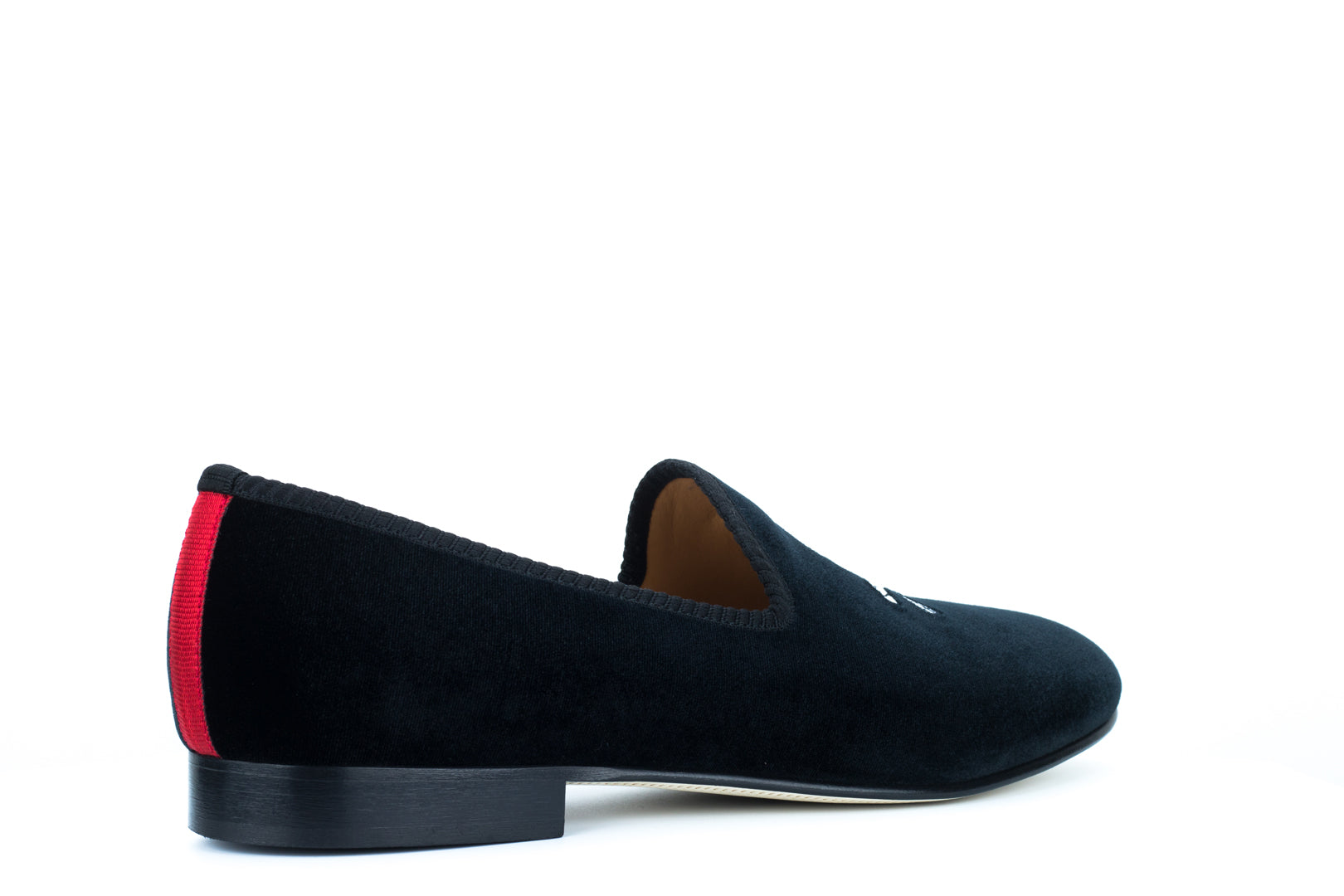 Men's Black Velvet Slipper with Skull & Bone