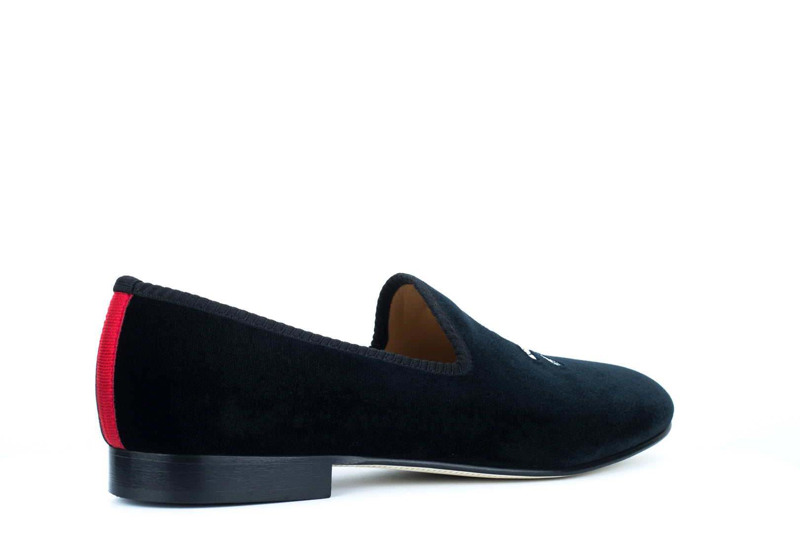 Men's Black Velvet Slipper with Skull & Bone