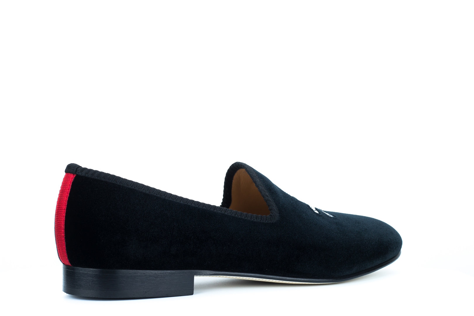Men's Black Velvet Slipper with Skull & Bone