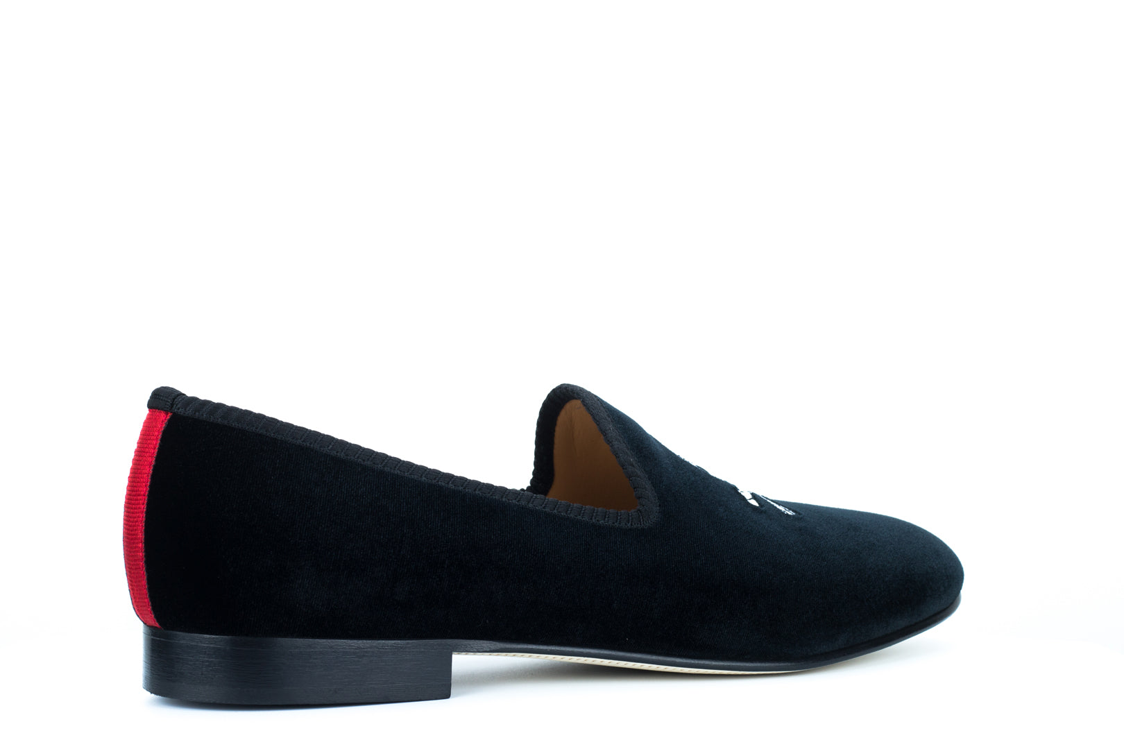 Men's Black Velvet Slipper with Skull & Bone