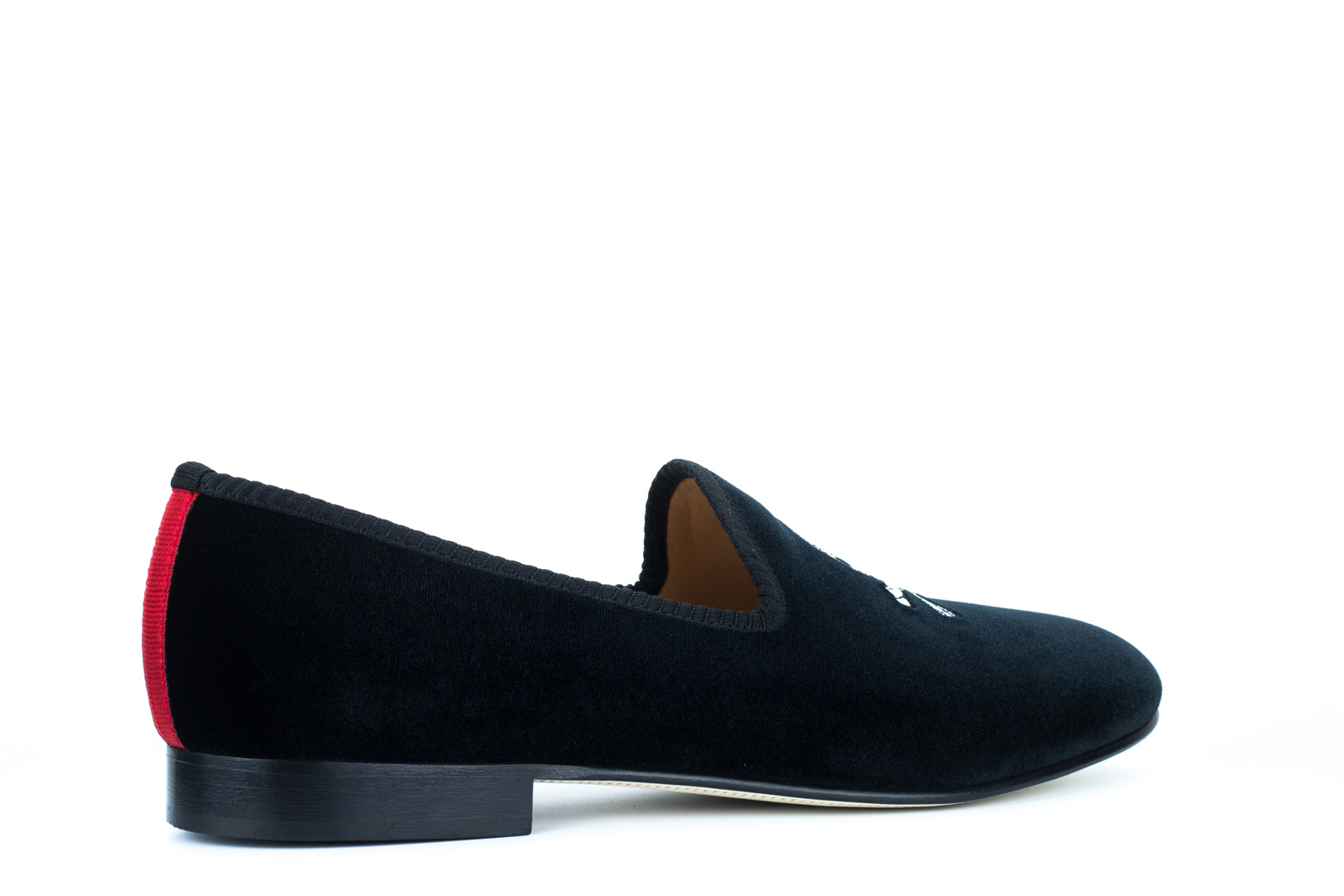 Men's Black Velvet Slipper with Skull & Bone