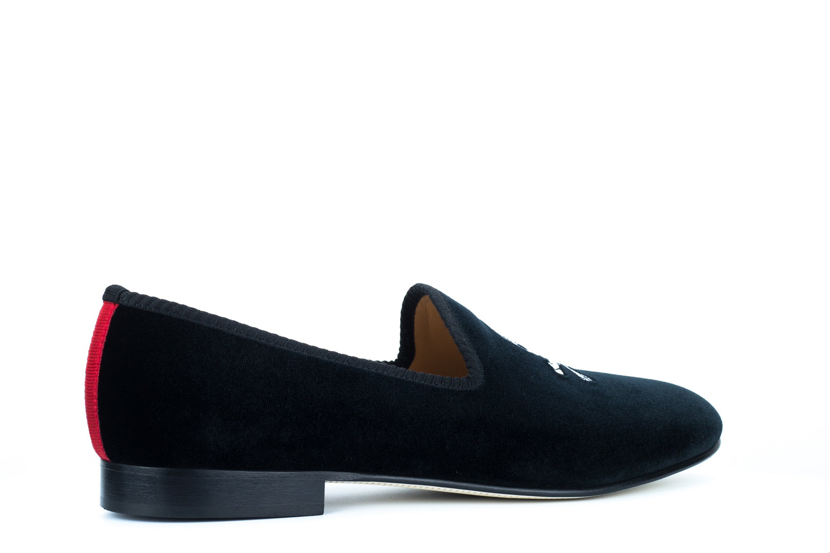 Men's Black Velvet Slipper with Skull & Bone