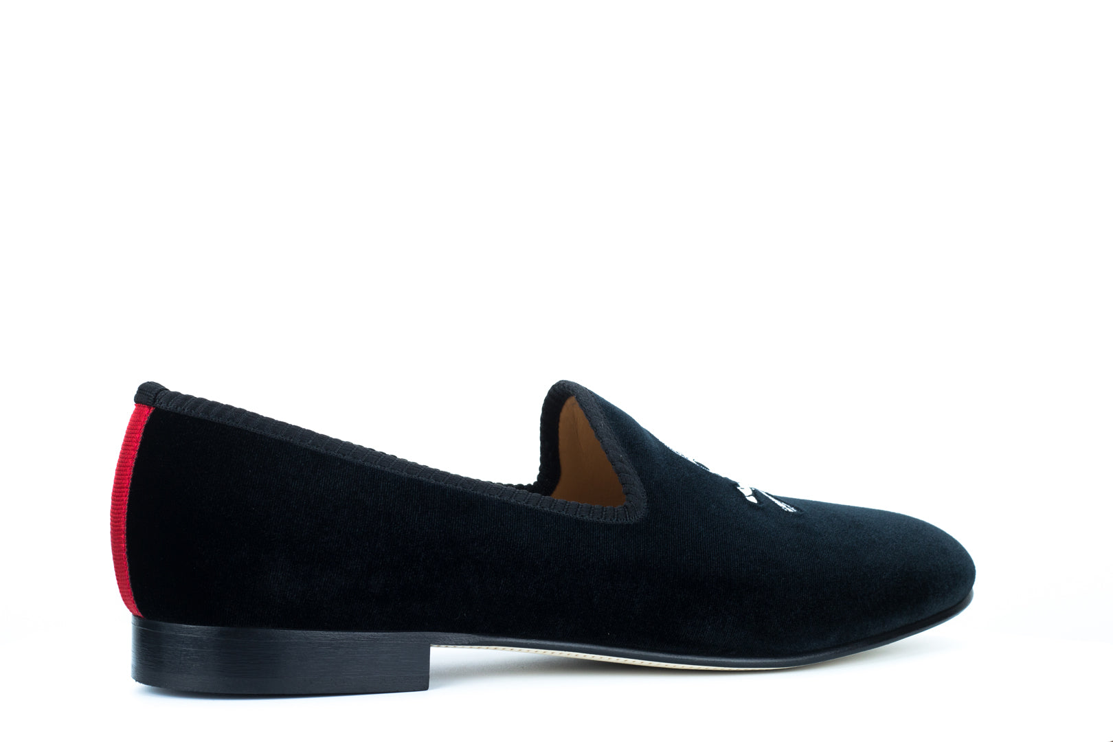 Men's Black Velvet Slipper with Skull & Bone