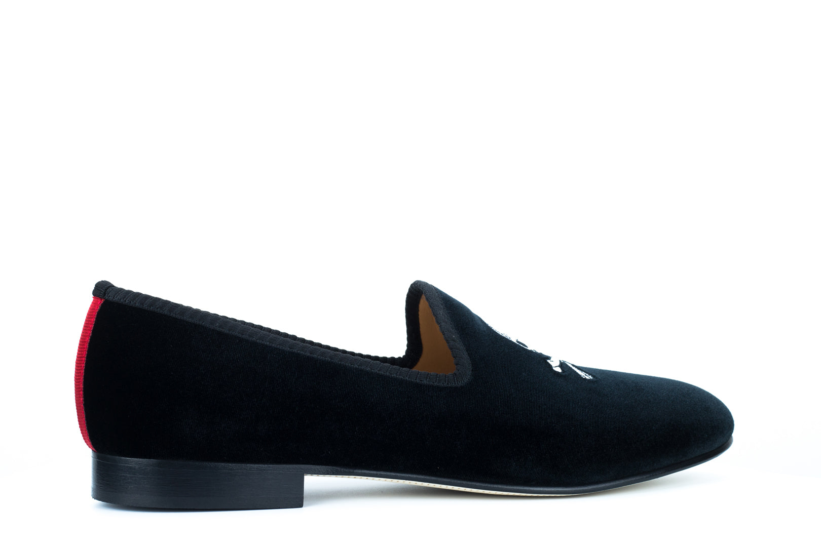 Men's Black Velvet Slipper with Skull & Bone