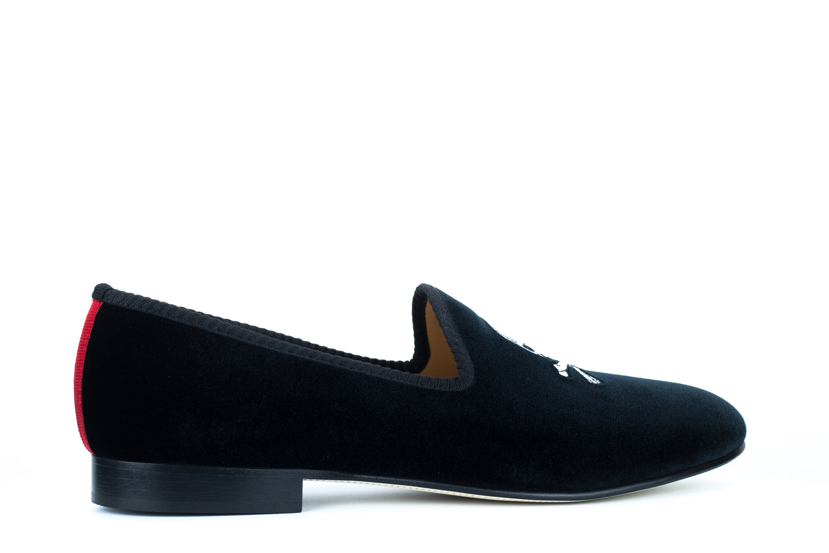 Men's Black Velvet Slipper with Skull & Bone