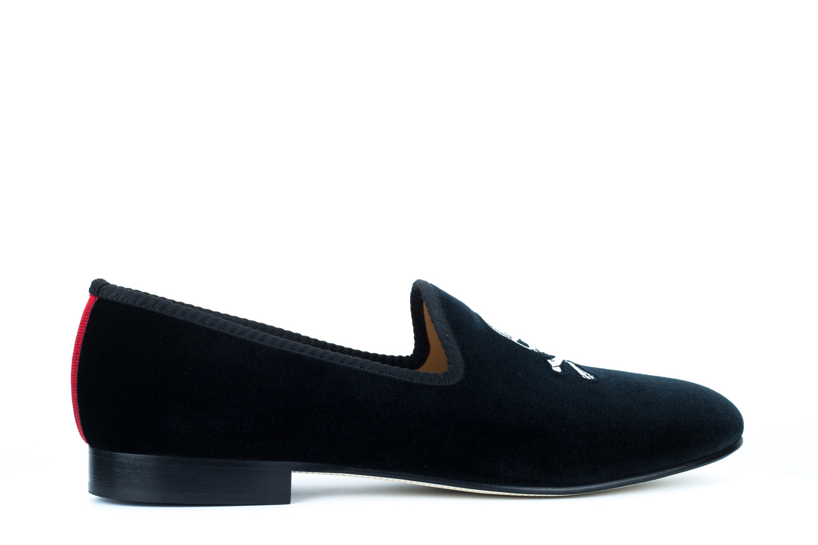 Men's Black Velvet Slipper with Skull & Bone