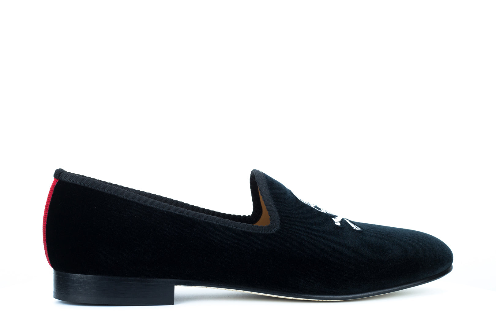 Men's Black Velvet Slipper with Skull & Bone
