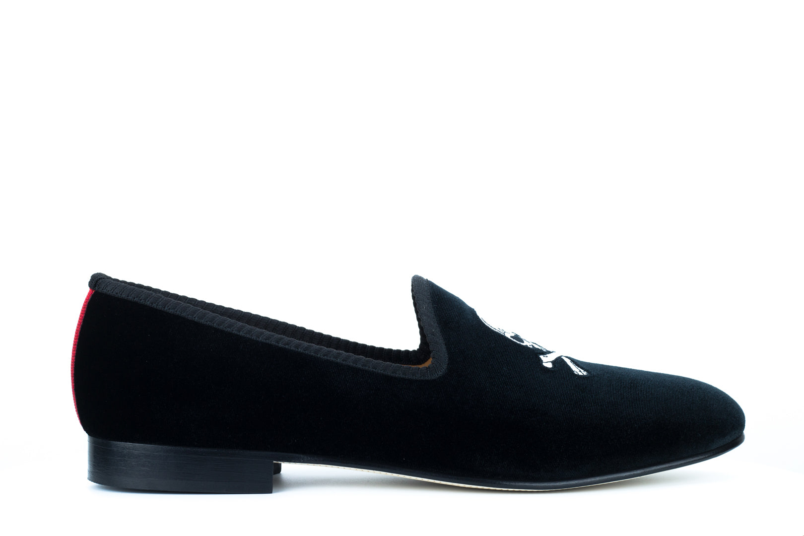 Men's Black Velvet Slipper with Skull & Bone