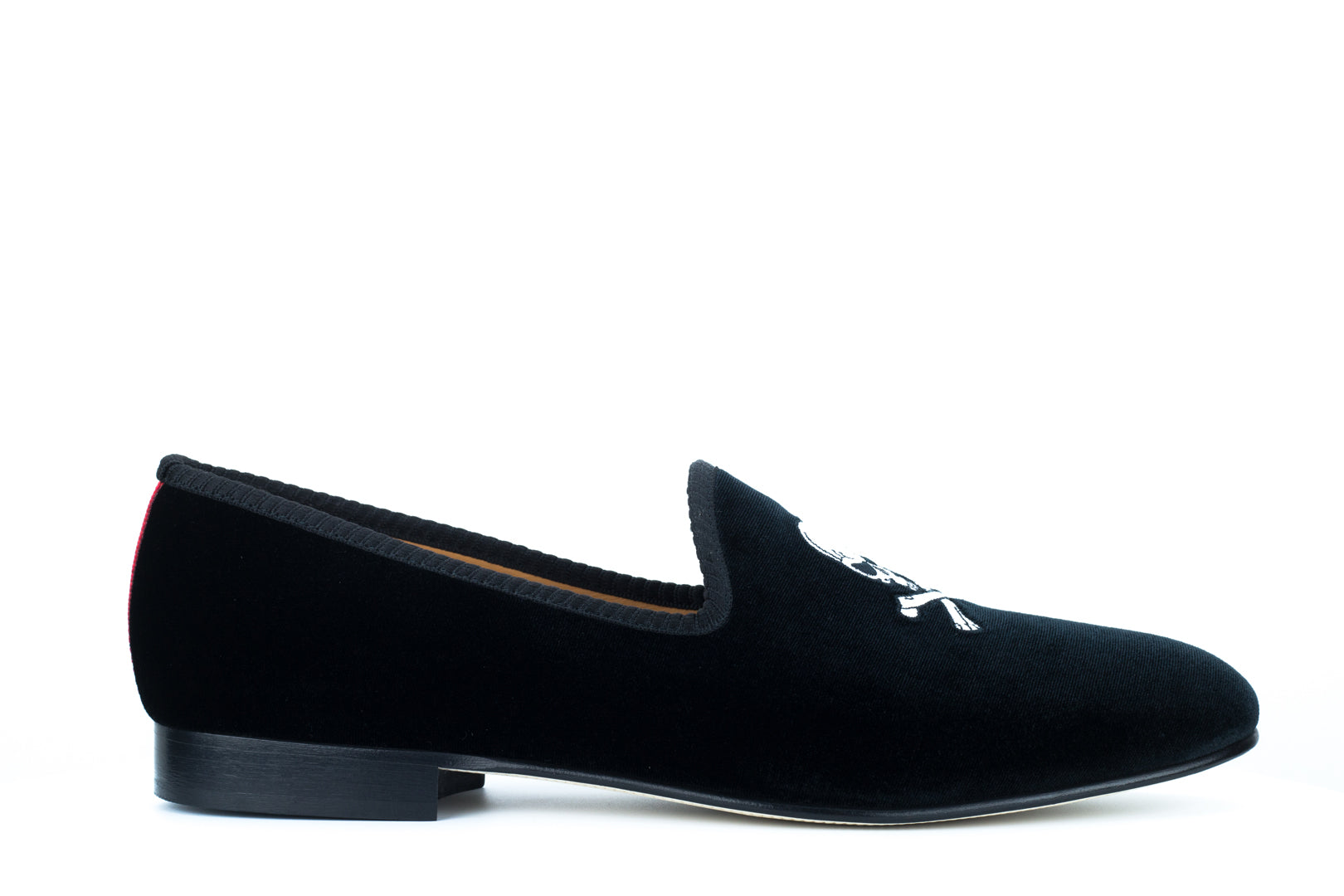 Men's Black Velvet Slipper with Skull & Bone