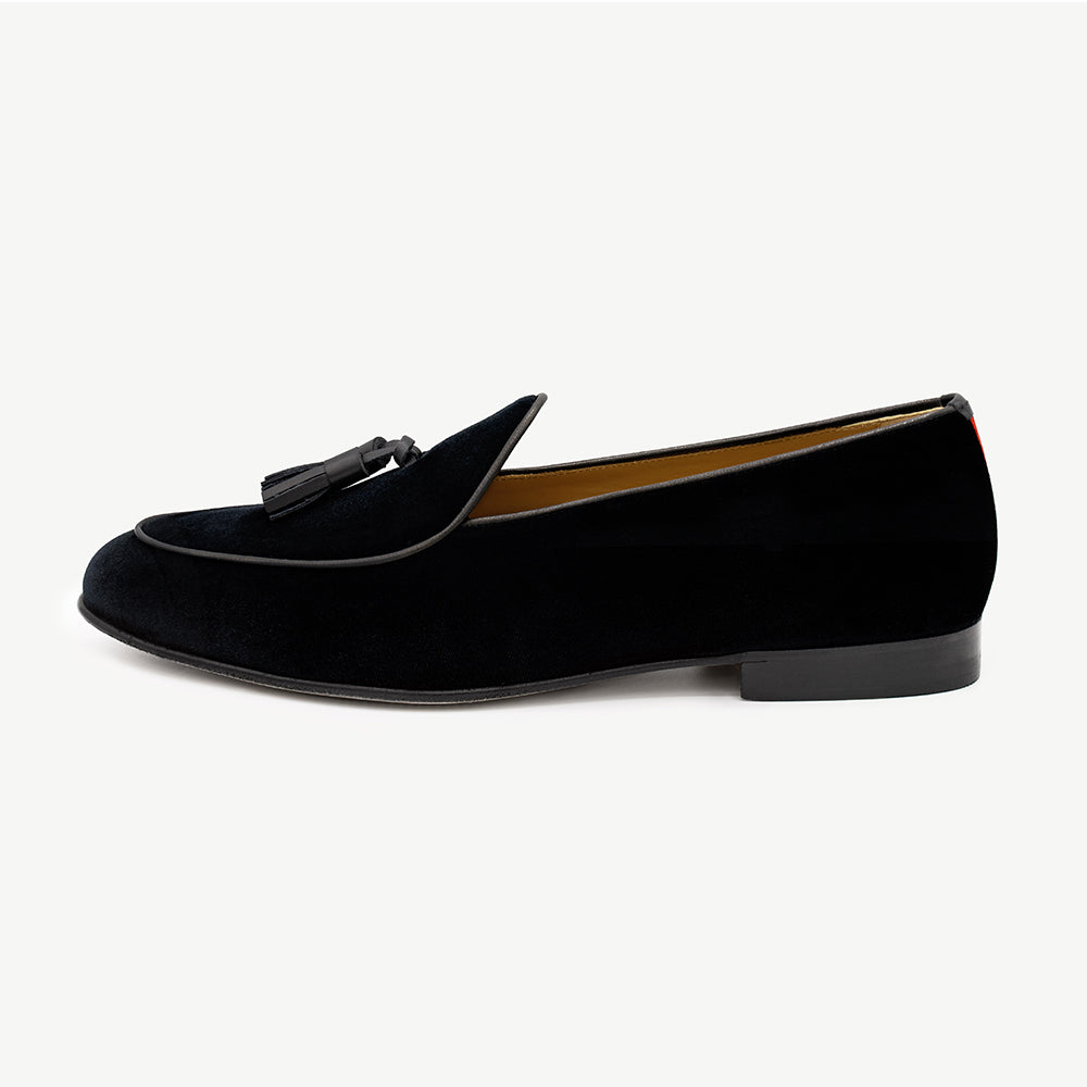 La Milano Black Red Bottom W/Tassel Loafers Men's Dress Velvet Shoes Size 9