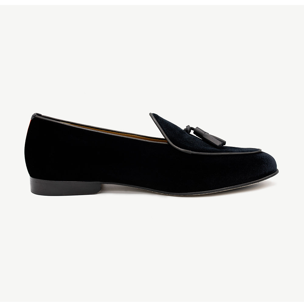 Men's Black Velvet Loafer with Black Tassel – Del Toro Shoes