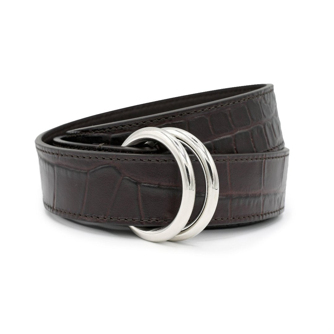 Men's Croc Effect Leather O-Ring Belt