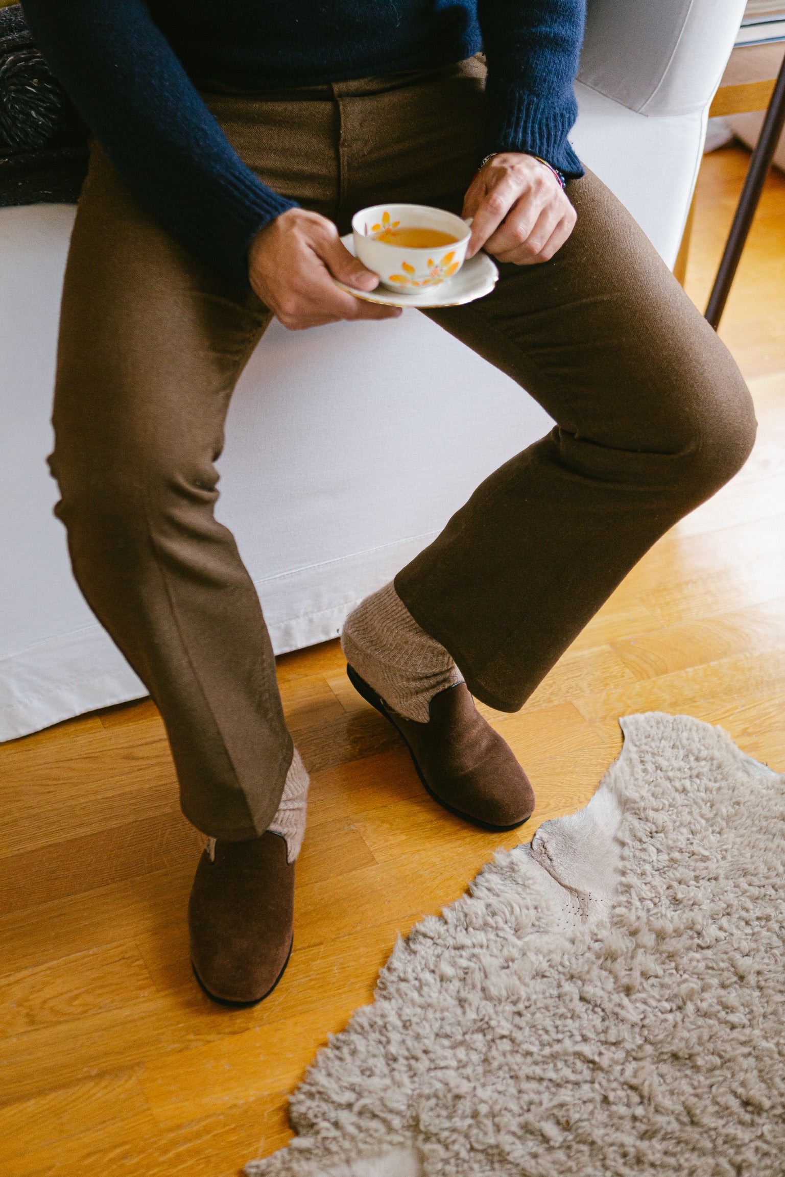Men's Dark Cognac Suede House Slipper