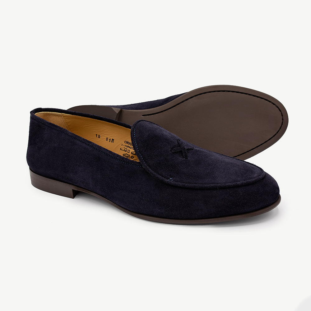 Milano Navy Blue Suede Loafers
