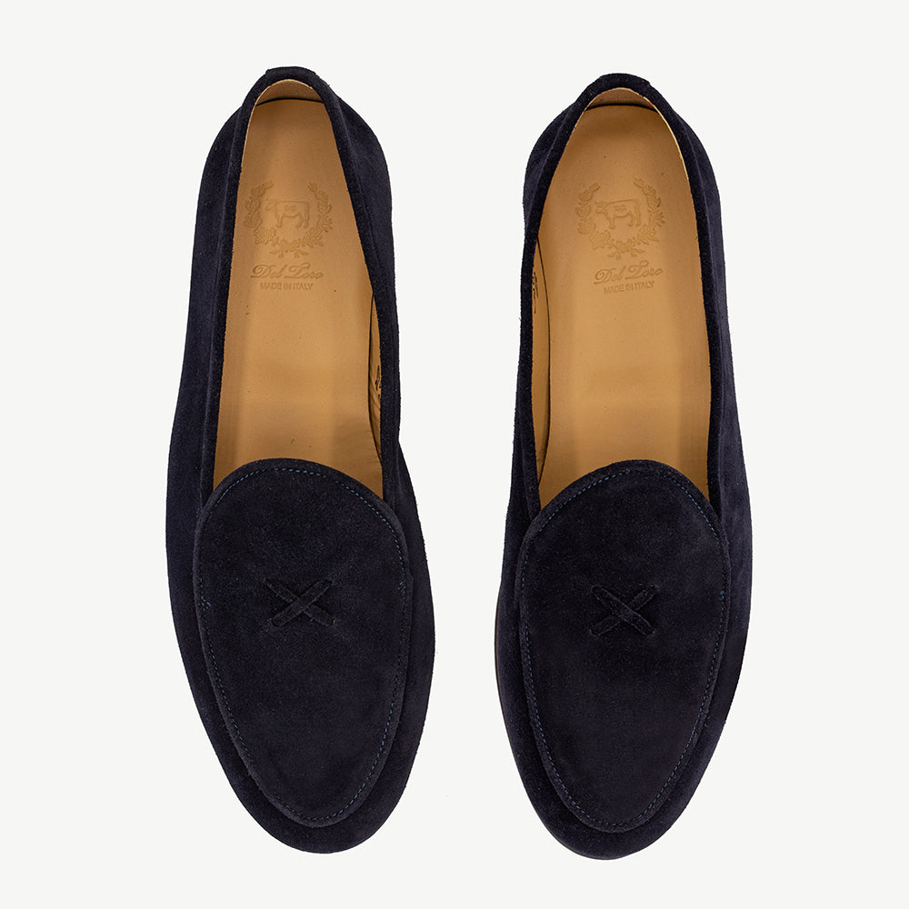 MILANO - Navy blue suede calfskin loafers