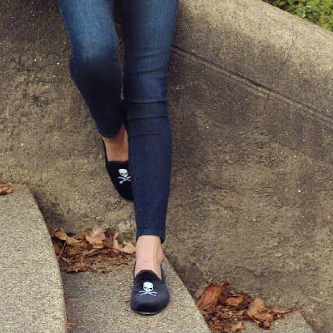 Women's Black Velvet Slipper with Skull & Bone