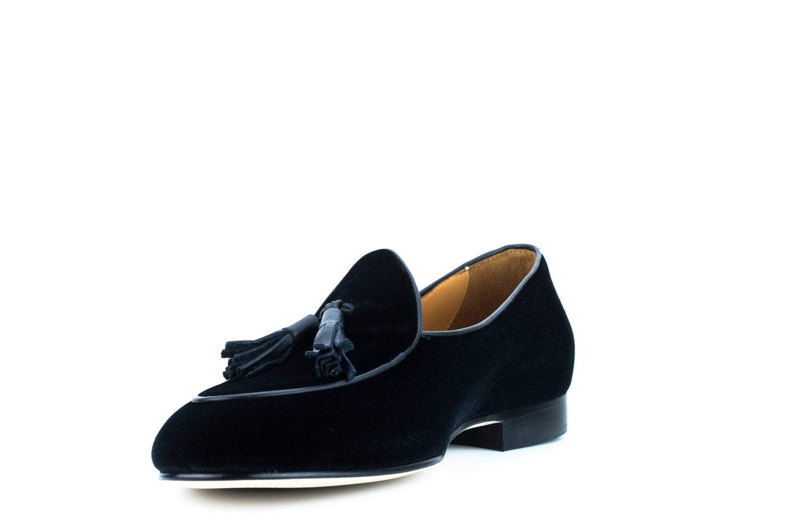 Men's Black Velvet Italian Loafer with Black Tassel