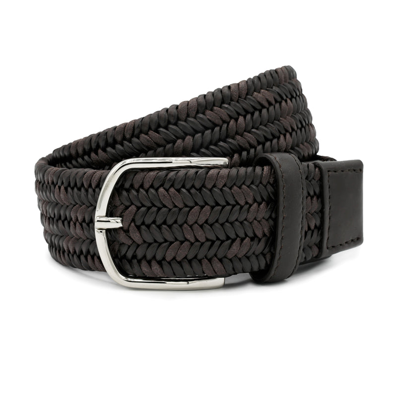 Men's Brown Leather Woven Belt