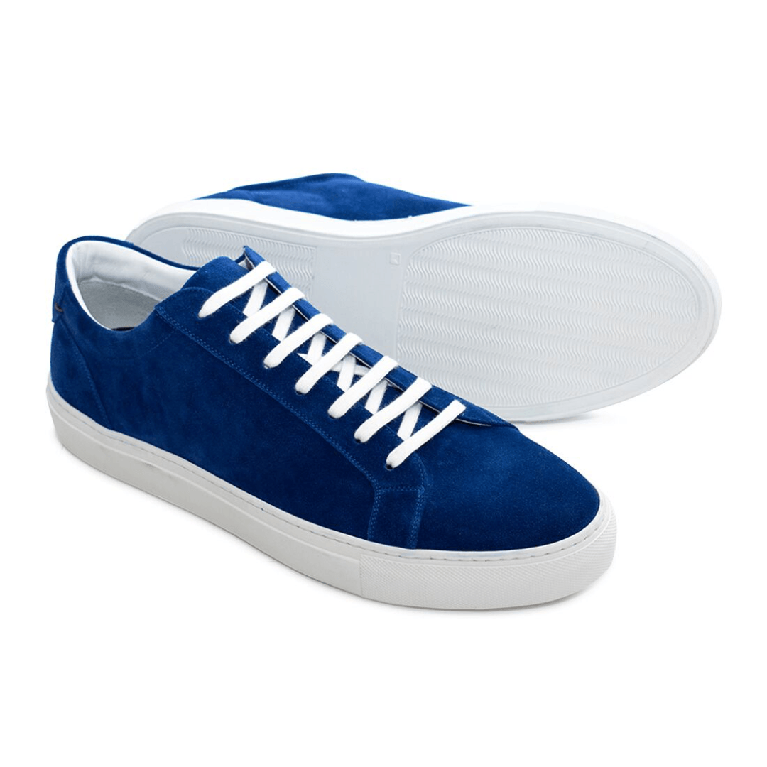 Blue suede tennis shoes on sale