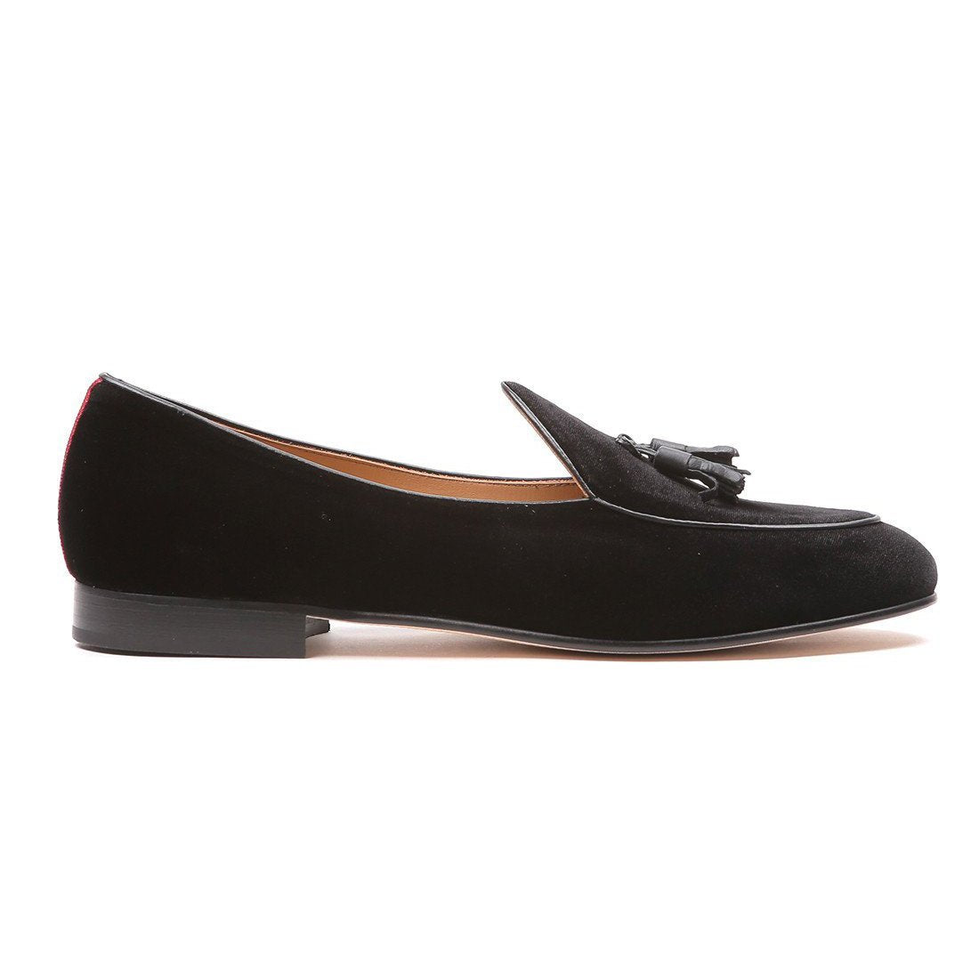 Men's Black Velvet Italian Loafer with Black Tassel