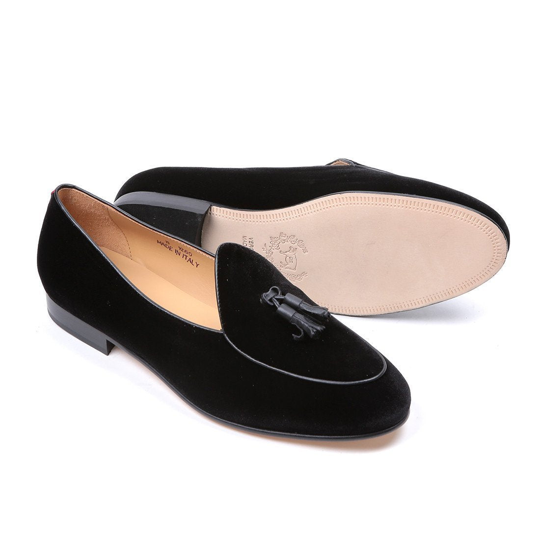 Men's Black Velvet Italian Loafer with Black Tassel