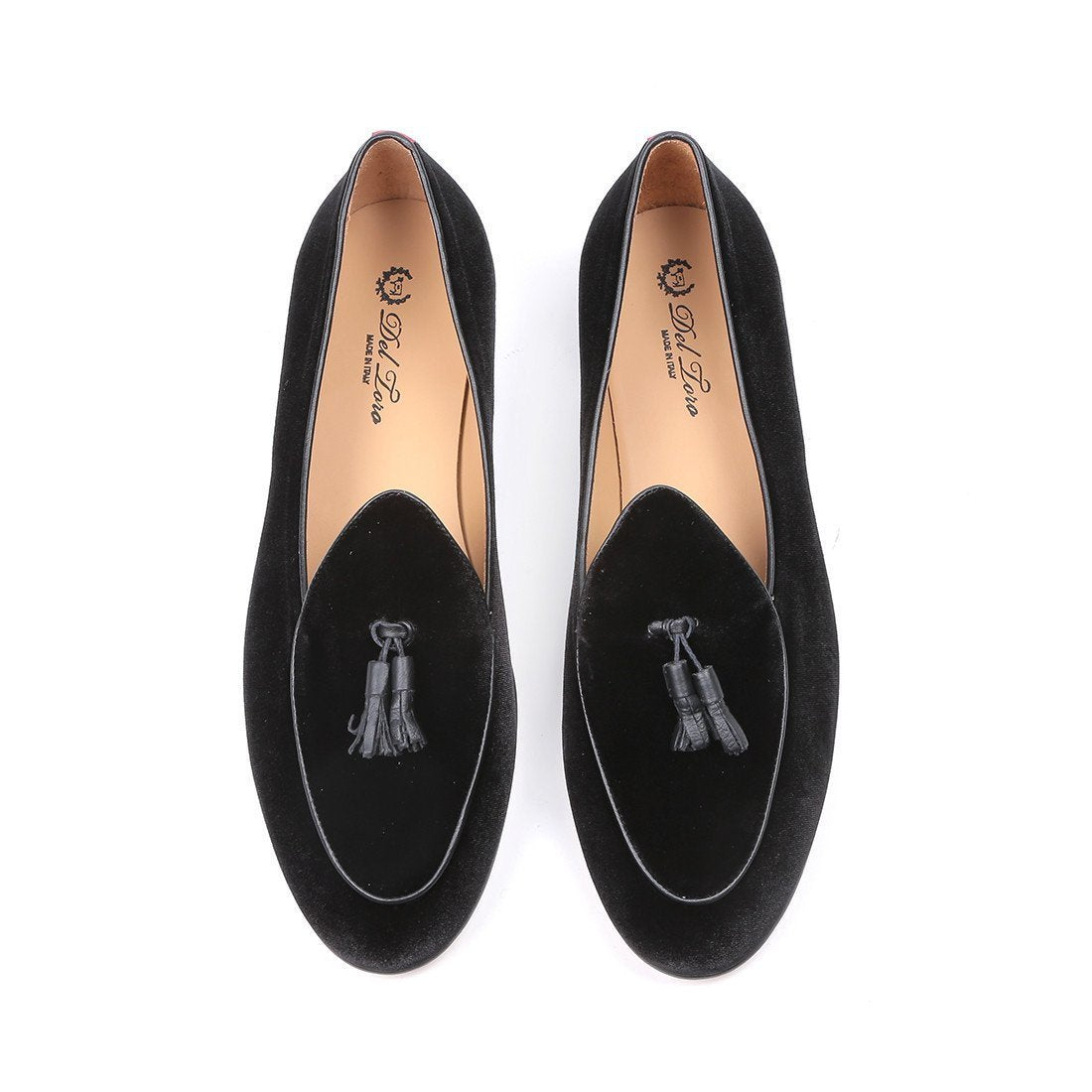 Men's Black Velvet Italian Loafer with Black Tassel