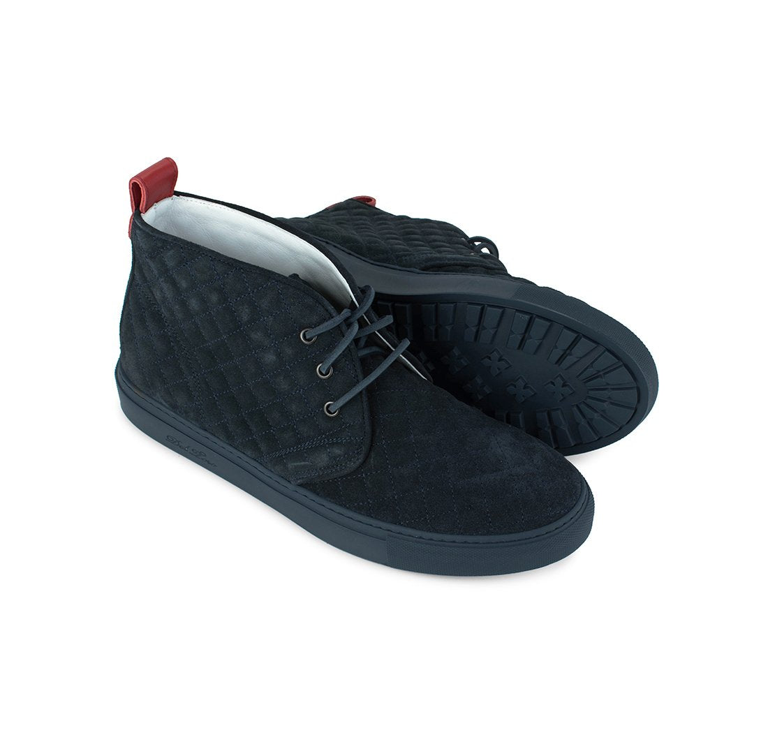 Men's Navy Quilted Suede Chukka
