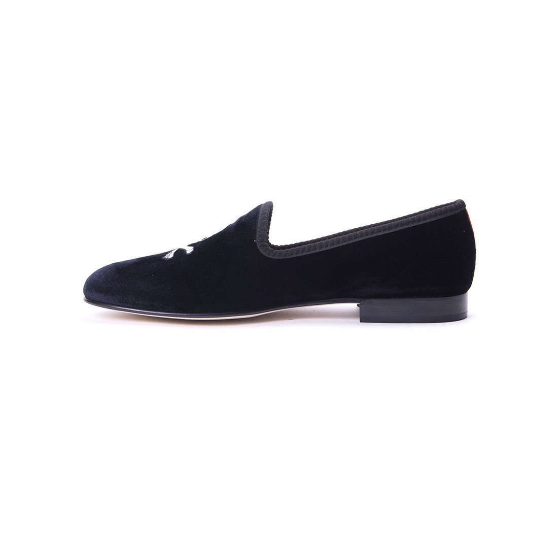 Women's Slippers - Women's Black Velvet Slipper With Skull & Bone
