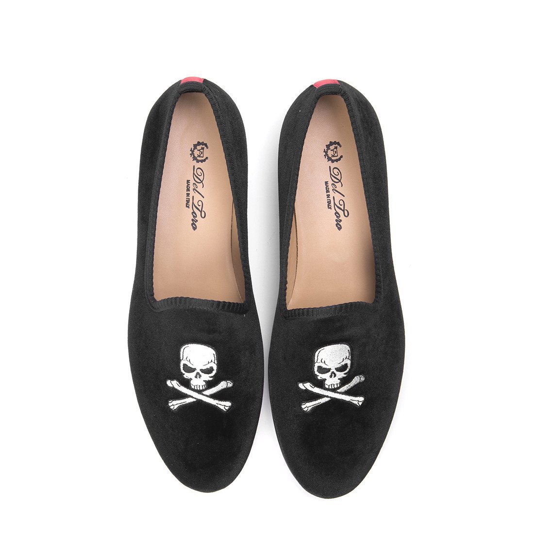Women's Slippers - Women's Black Velvet Slipper With Skull & Bone