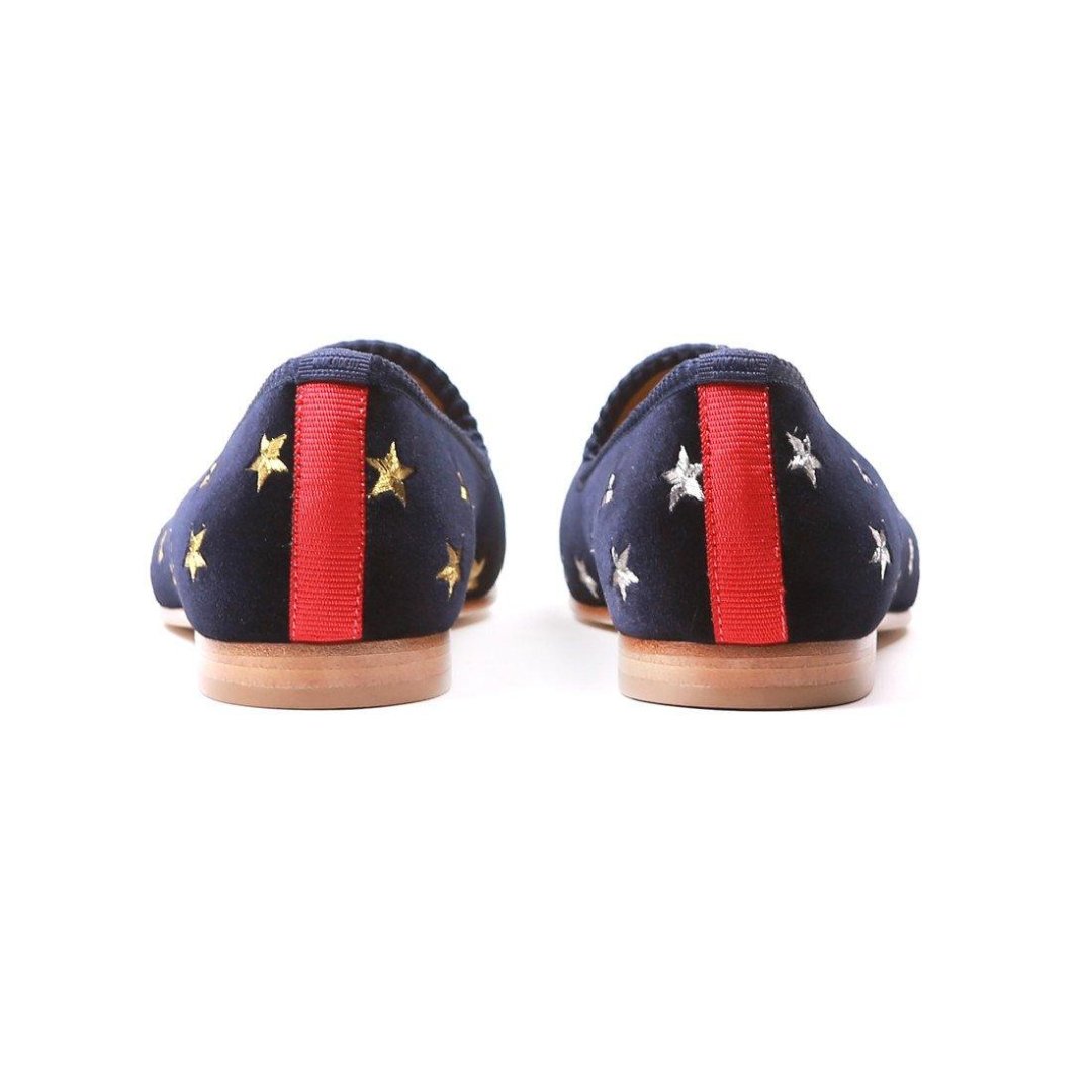 Women's Slippers - Women's Navy Velvet Gold & Silver Star Slipper